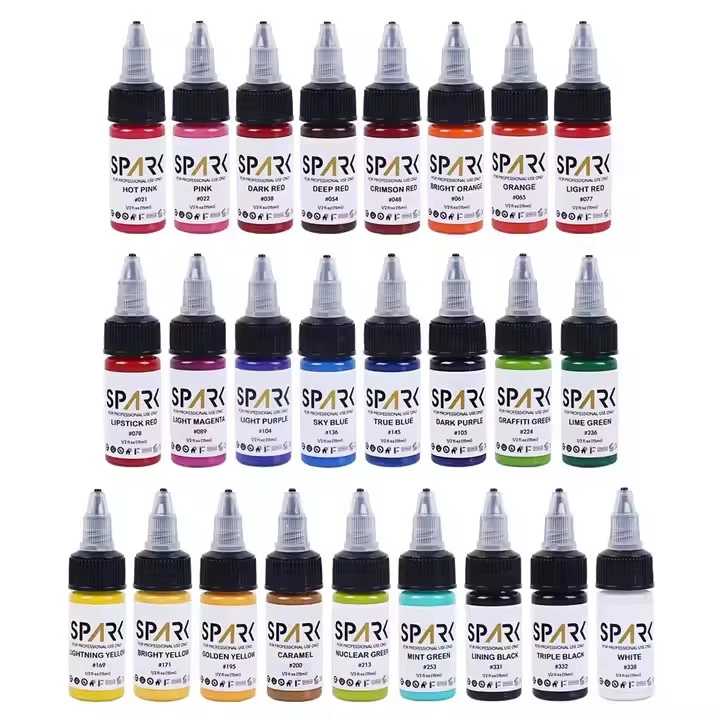 50 Lliw Gosod Spark Cyfanwerthol Organig Pigment Gorau 1 oz 30 ml Colur potel broffesiynol tafladwy tatŵ inc dros dro