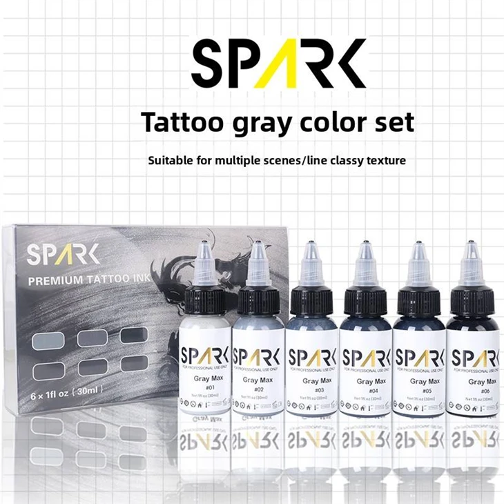 Inc tatŵ llwyd spark proffesiynol set 30ml/1oz Pigment hylif organig set artist arferol colur parhaol inc