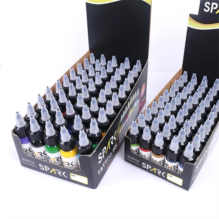50 Set Lliw Inc Tatŵ Go Iawn Sglein Tywyll Du Inc Tatŵ Spark