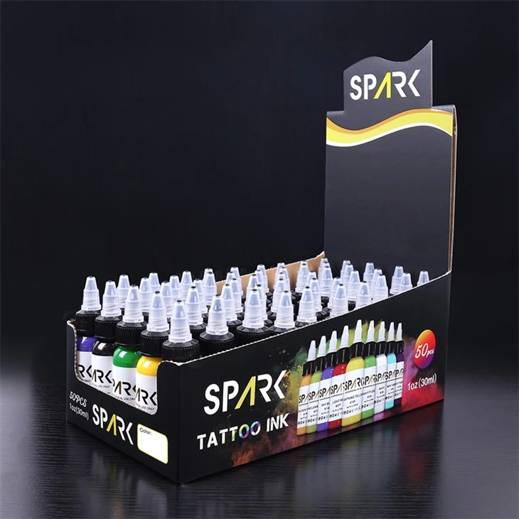 50 Set Lliw Inciau Tatŵ mewn Swmp Tatŵ Inc Spark Gwreiddiol