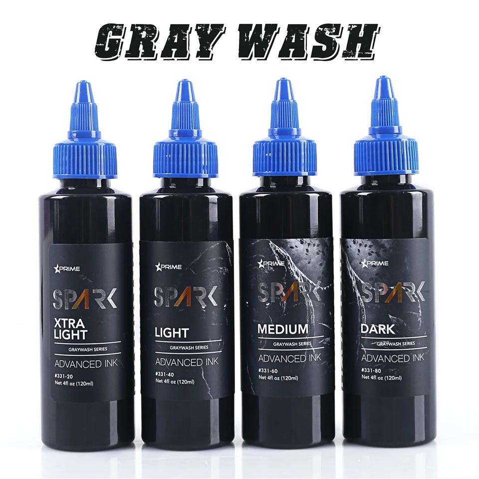 Spark Graywash Tattoo Ink - 4 Oz Poteli Set